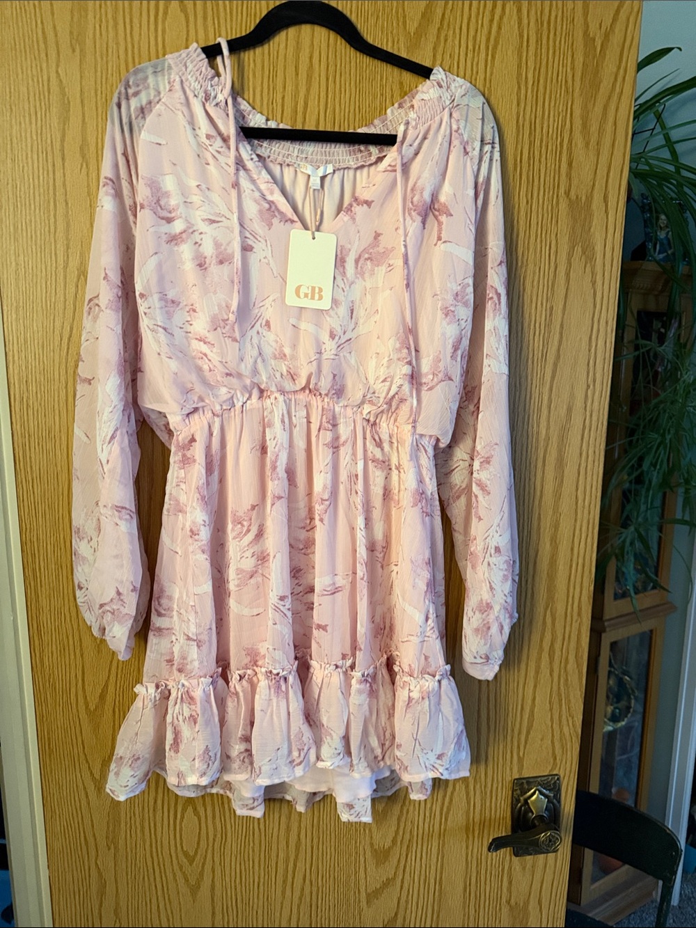 GB Girls Light Pink Floral Ruffle-Hem Casual Dress